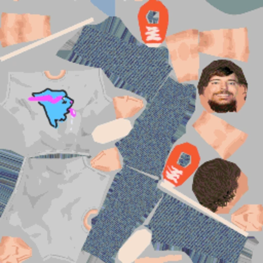 uv texture for 3d model of a low poly retro psx style human resembling a popular youtuber for a video game