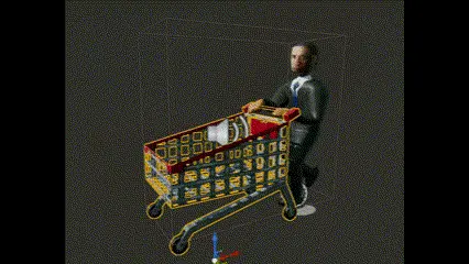 gif of a low poly retro psx style model walking with a shopping cart in unreal engine 5 editor