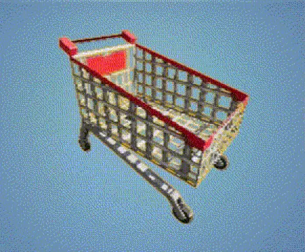 3d model turnaround of a shopping cart in low poly psx style