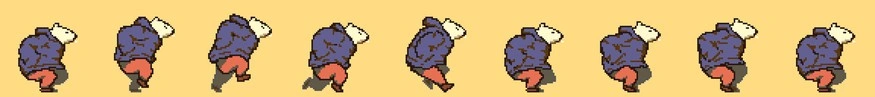 2D sprite sheet of an jump animation of a sketched body. it jumps heavily with effort
