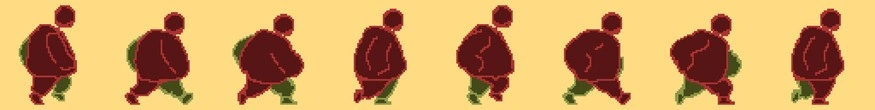 2D sprite sheet of an walk/run animation of a sketched body. it struts in a powerful stride facing the right undulating up and down