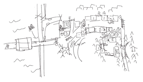 hand drawn video game level design draft top down view