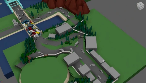 view of a video game level design layout shot from above