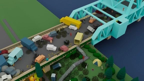 Perspective shot of The Bridge in the level design layout for a video game