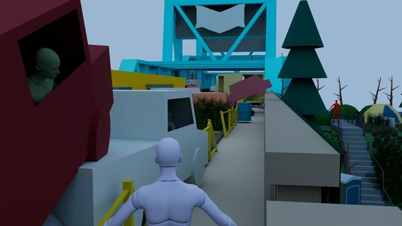 Player view on The Bridge in the level design layout for a video game