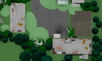 top down view of a video game level design gray box layout