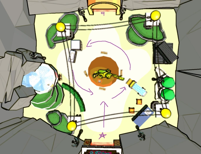 image overview of arena 1 in a level of zoom, a doom-like shooter video game