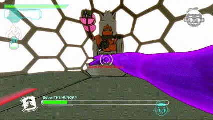 gif of doom-like shooter game zoom boss fight. the player must use their ultimate petting attack skill to finish the boss off and complete the boss fight video game battle