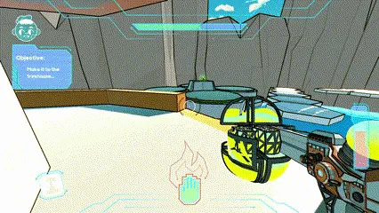 gif of the player engaging in combat with animal enemies while navigating disappearing hexagonal tiles that act as safe ground in the video game doom-like shooter zoom