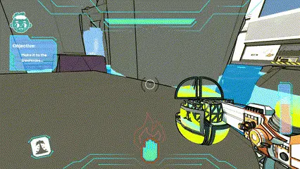 gif of a player walkthrough of pathway 2 and using a movement ability through an inbetween space between arenas in the levels of ZOOM a doom-like shooter video game