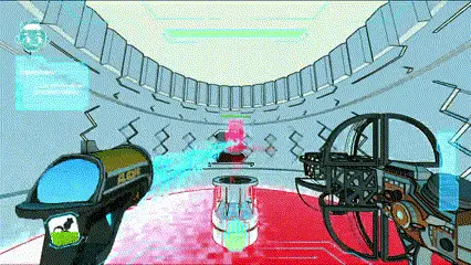 gif of doom-like shooter game zoom player being taught how to scan and shoot in the tutorial of the video game