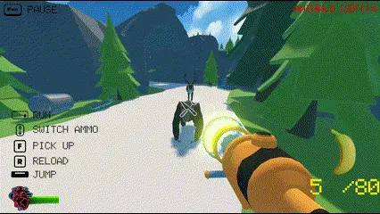 gif of old prototype doom-like shooter game zoom player fighting enemies by matching the correct ammo type to defeat/feed them