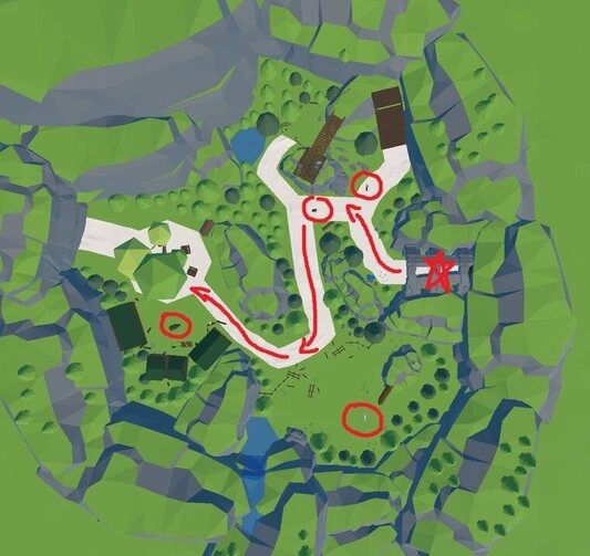 image of bird's eye view of the first level layout for old prototype ZOOM a doom-like shooter video game. its a forest zoo entrance theme