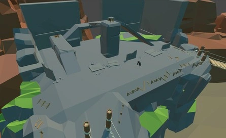 close up image of area two of level three of zoom doom-like prototype shooter video game. there is a lion, tiger, and ape. the obstacle course is rocks