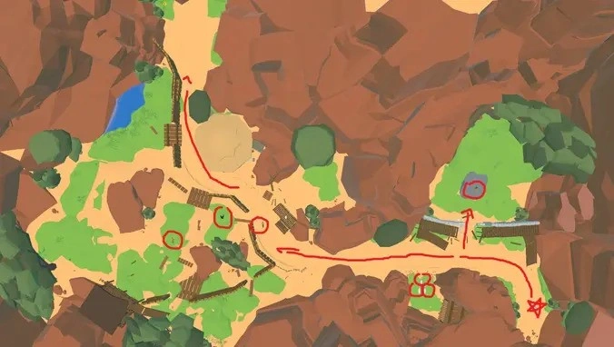 image of bird's eye view of the second level layout for old prototype ZOOM a doom-like shooter video game. its a safari theme