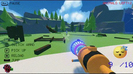 gif of old prototype doom-like shooter game zoom player using sleep dart to slow enemy animal down